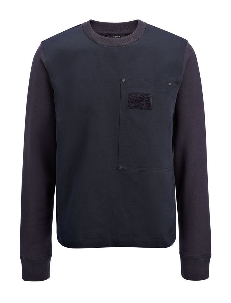 Linen Cotton + Sweatshirt Top in Navy