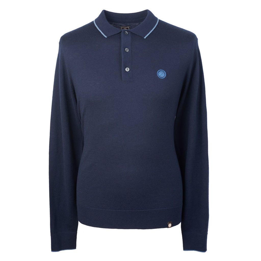 Pretty Green Men's Long Sleeve Tipped Knitted Polo - Navy - M