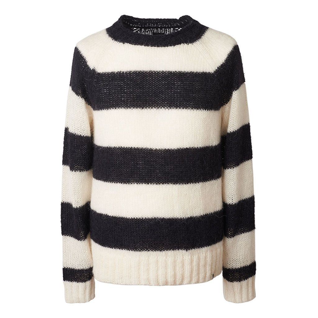 Pretty Green Men's Alpaca Blend Striped Knitted Jumper - White - S