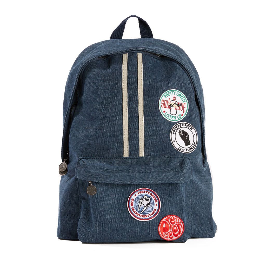 Pretty Green Men's Washed Canvas Backpack With Badges - Navy - One Size