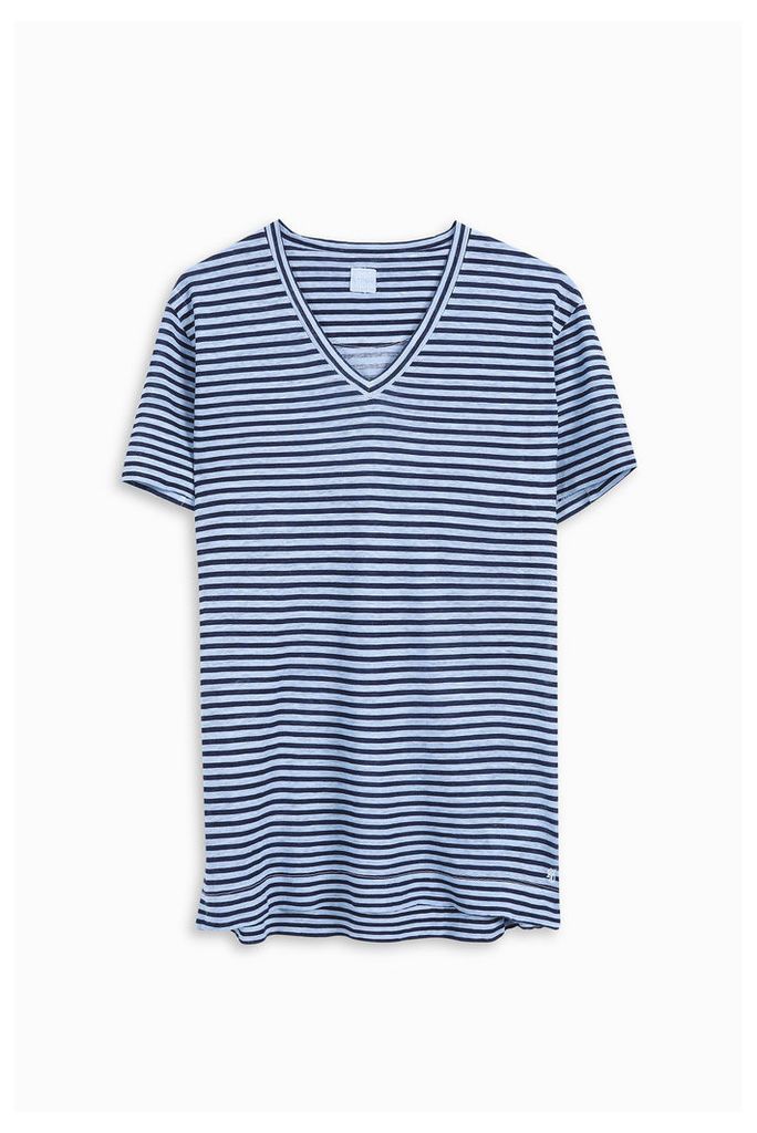 120% Lino Men`s Striped V-neck T-shirt Boutique1