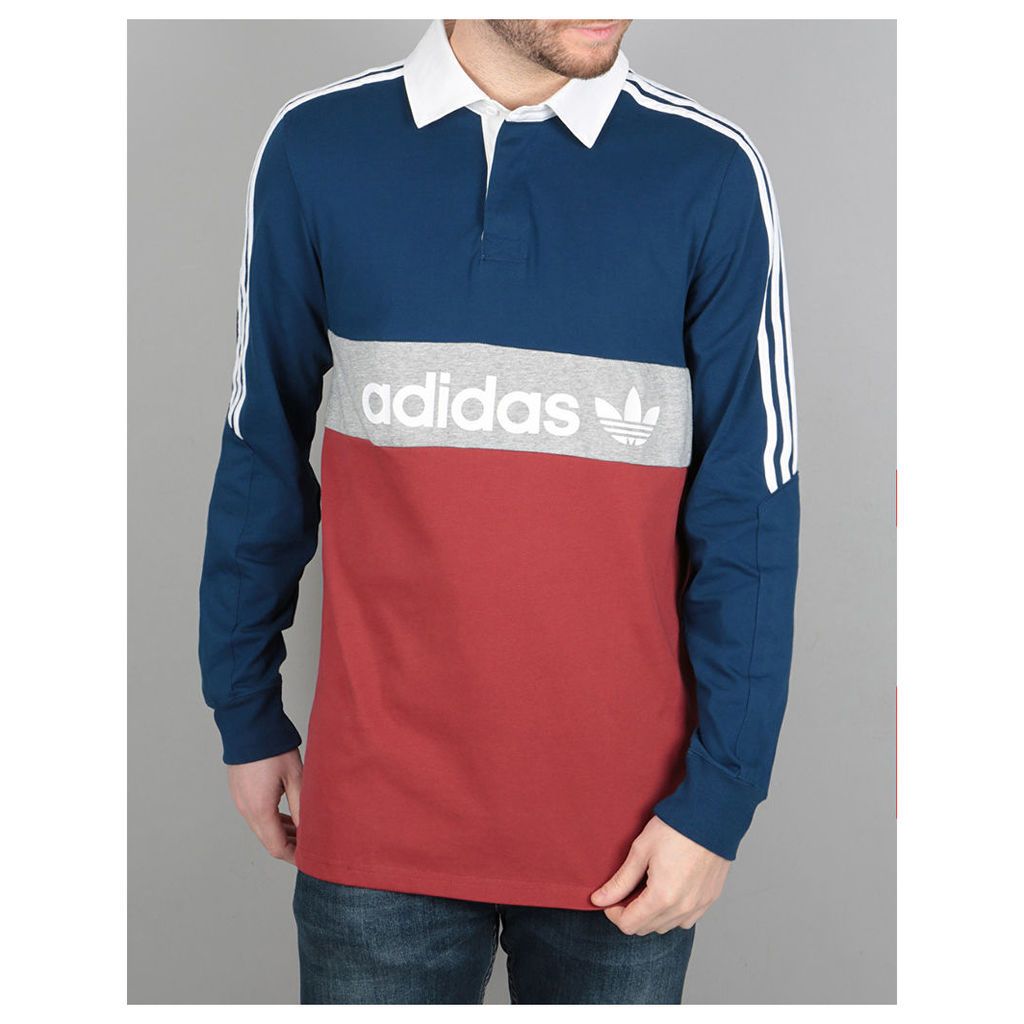 Adidas Nautical Rugby Shirt - Mystery Red/Blue/ Grey Heather/White (S)