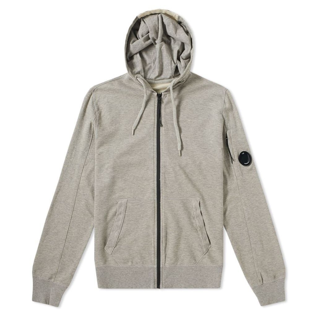 C.P. Company Garment Dyed Light Fleece Zip Hoody Grey Melange