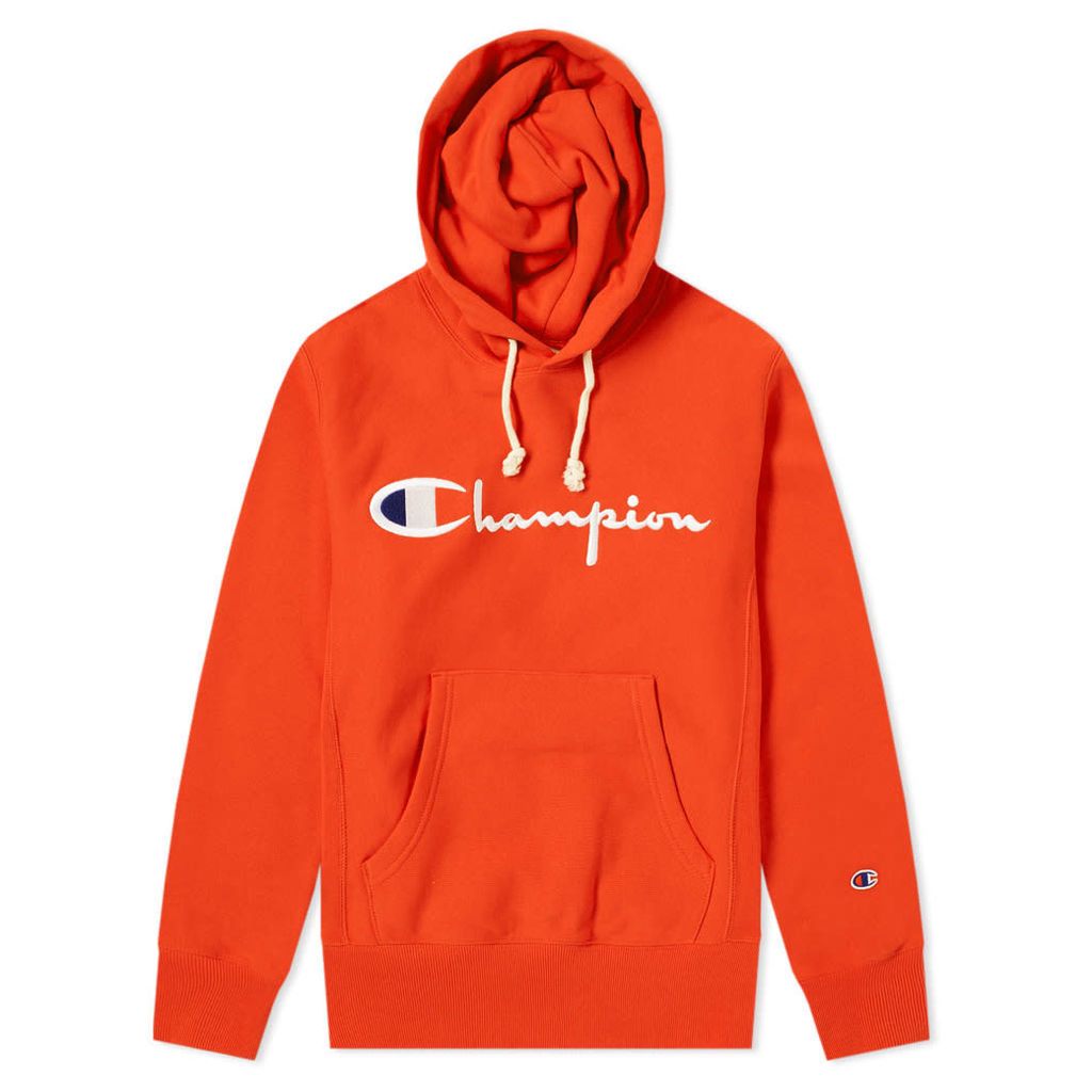 Champion Reverse Weave Script Logo Hoody Safety Orange
