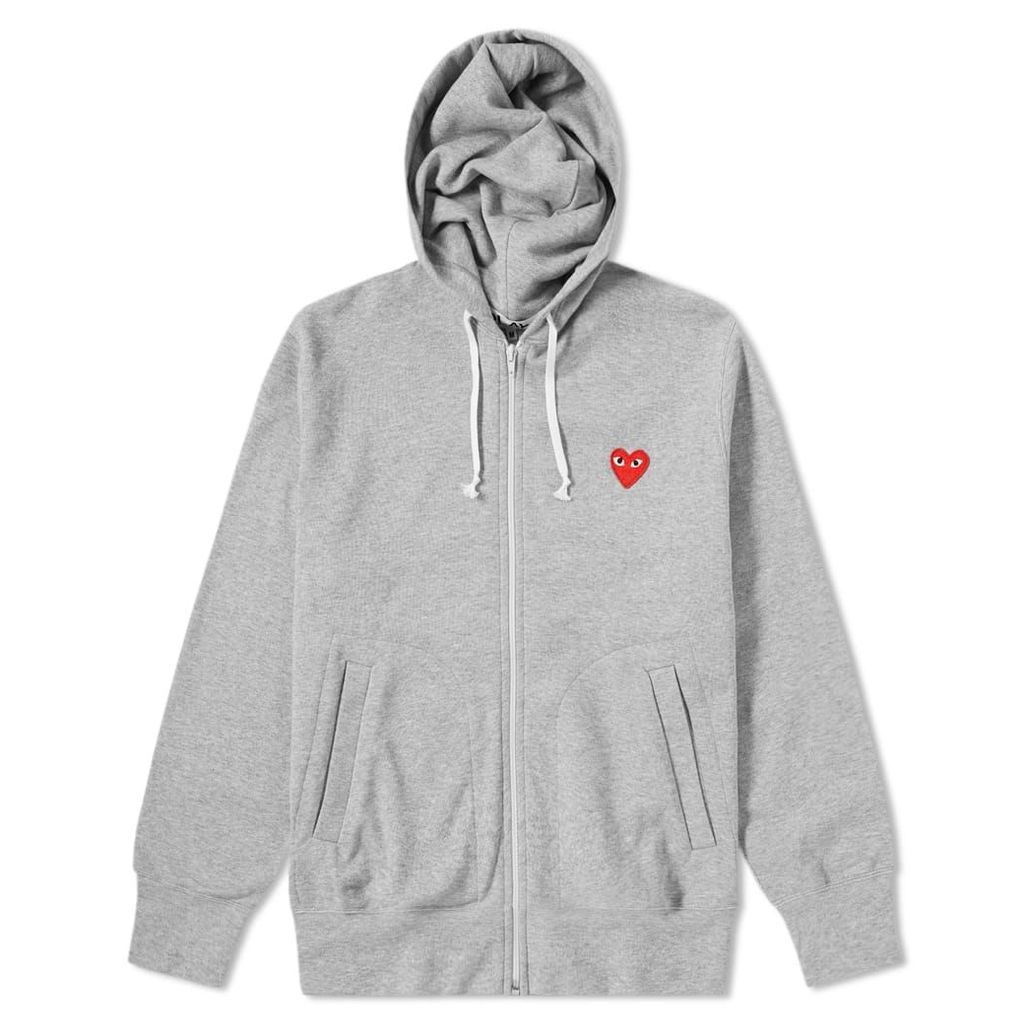 Comme des Garcons Play Red Heart Full Zip Back Print Hoody Grey
