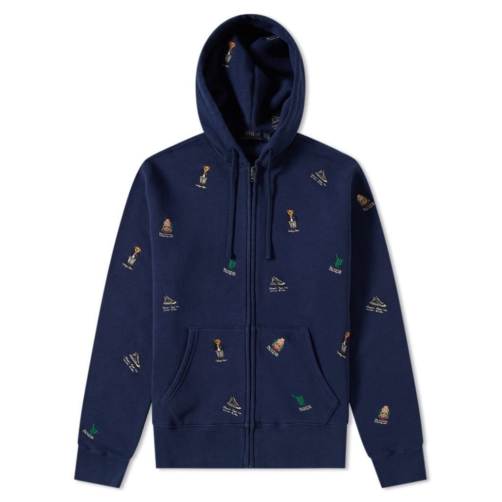 Polo Ralph Lauren Embroidered All Over Bear Zip Hoody Newport Navy