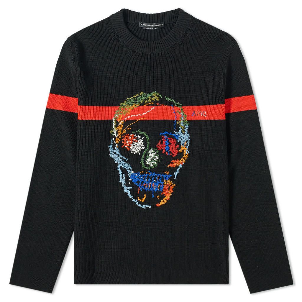 Alexander McQueen Embroidered Multi Skull Knit Black, Red & Multi