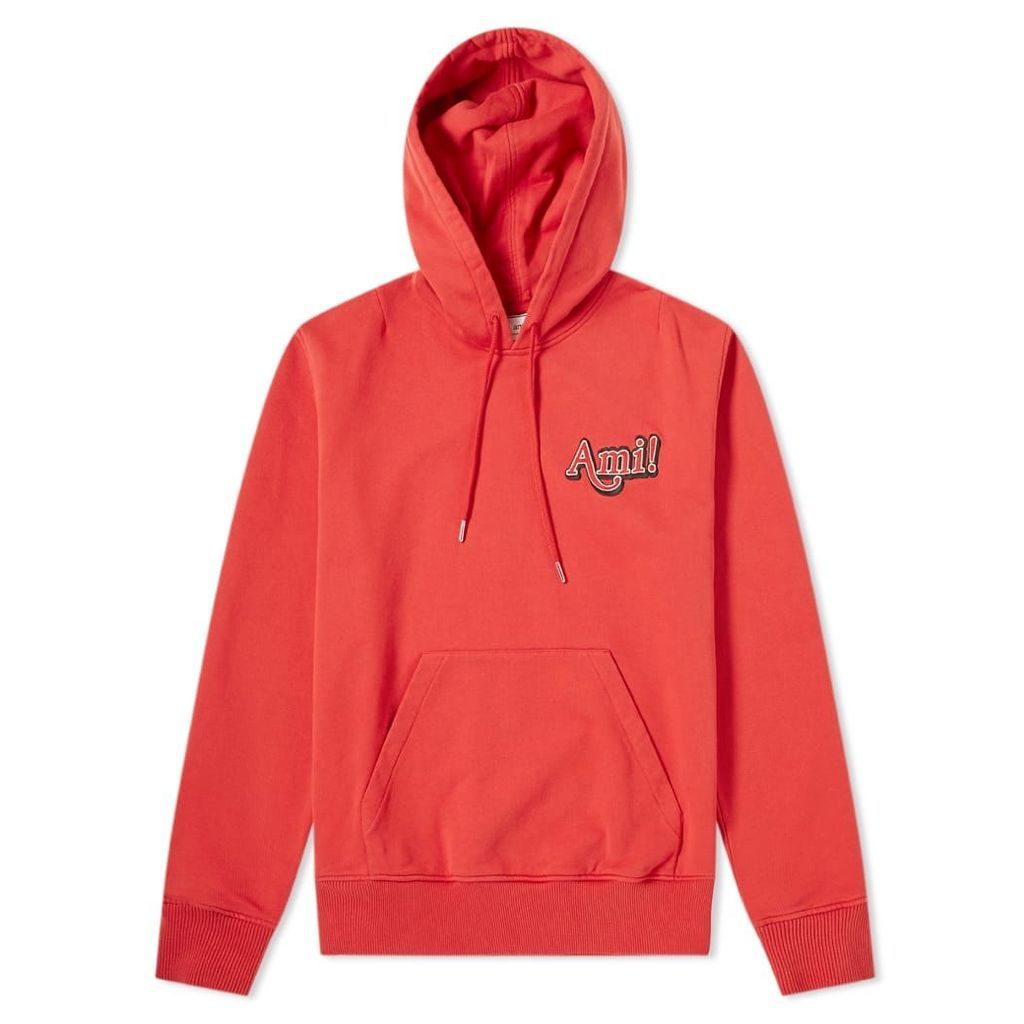 AMI Embroidered Text Logo Hoody Red