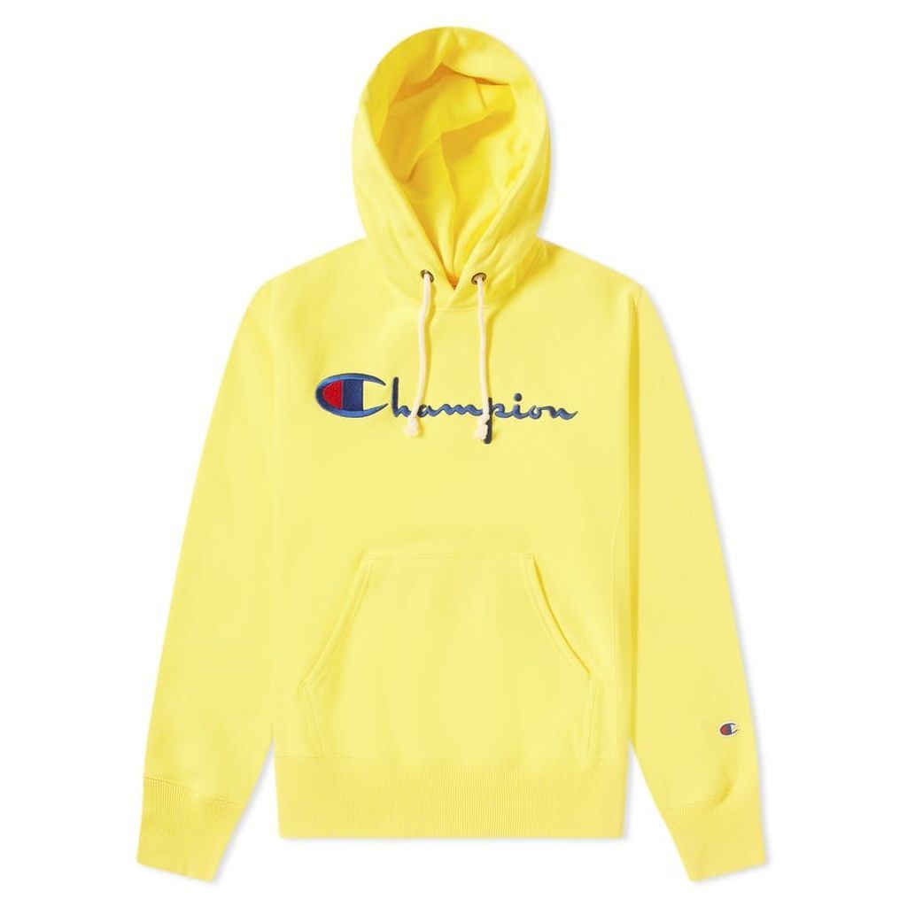 Champion Reverse Weave Script Logo Hoody Yellow