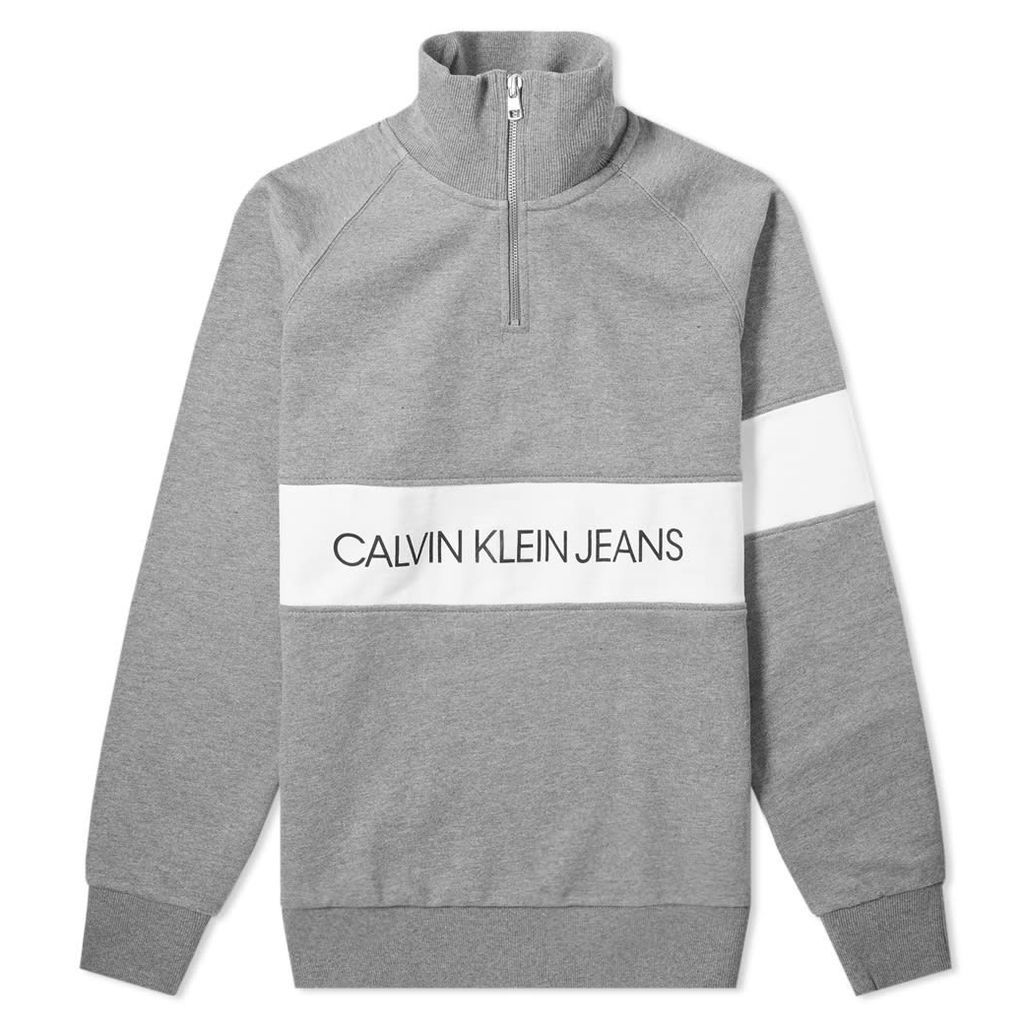 Calvin Klein Institutional Logo Half Zip Grey & White