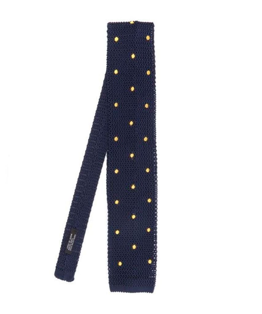 Charcoal And Red Spot Knitted Silk Tie, Nick Bronson