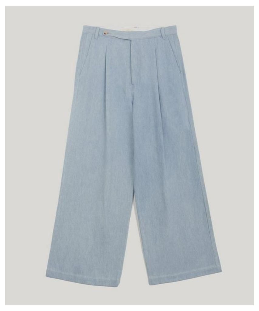 Faded Wide Leg Cotton Trousers