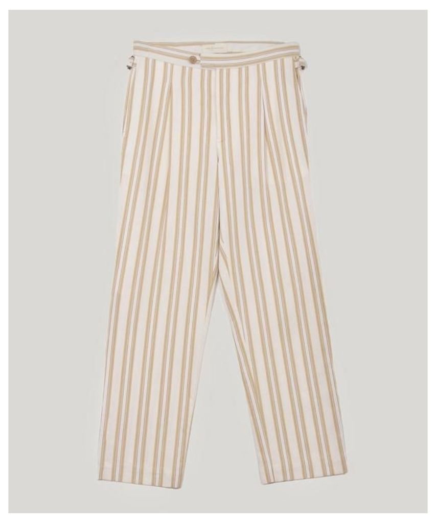 Striped Pleated Cotton Trousers