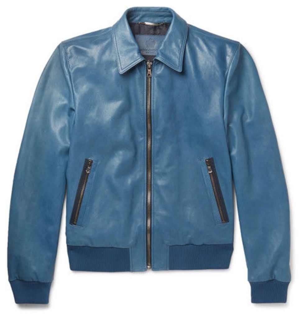 Dolce & Gabbana - Leather Bomber Jacket - Blue