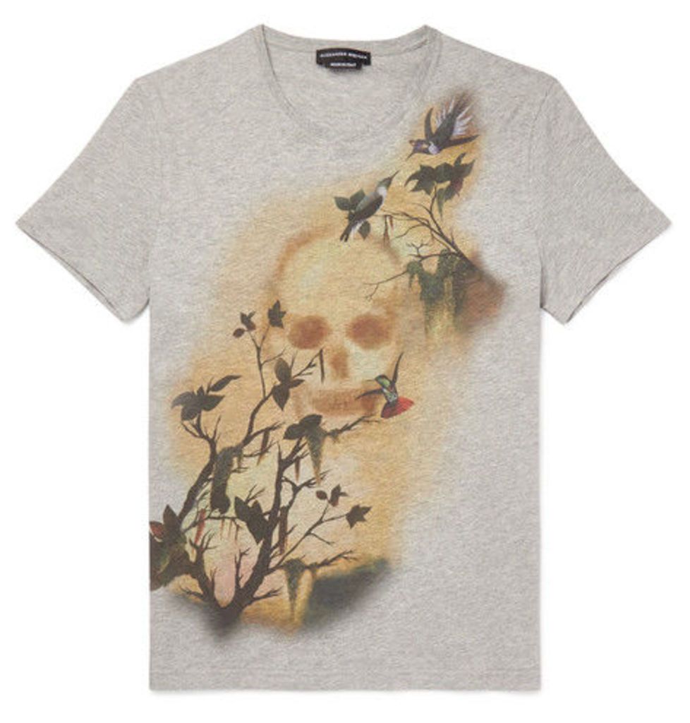 Alexander McQueen - Slim-fit Printed Cotton-jersey T-shirt - Gray