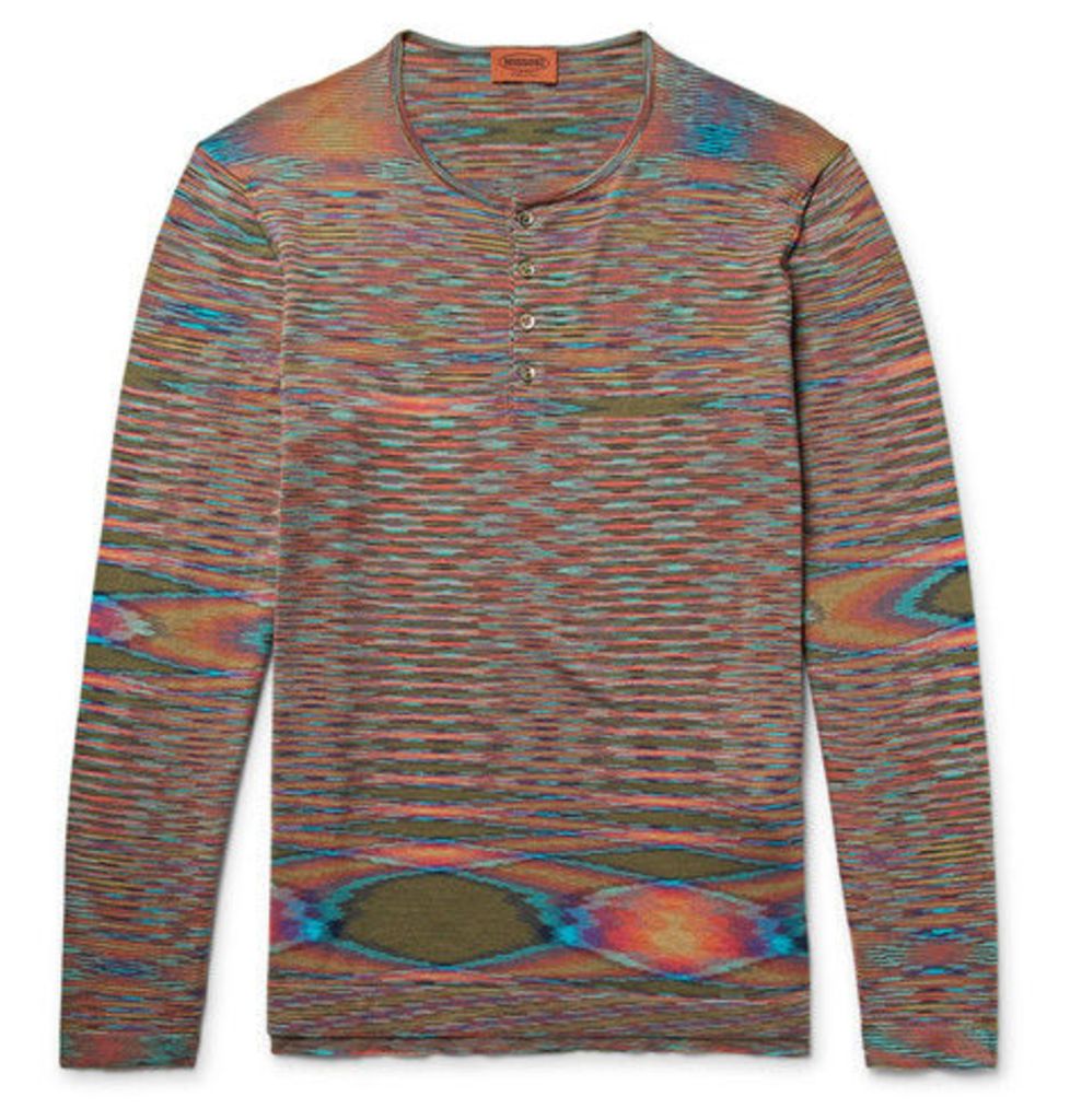 Missoni - Space-dyed Knitted Cotton Henley T-shirt - Orange