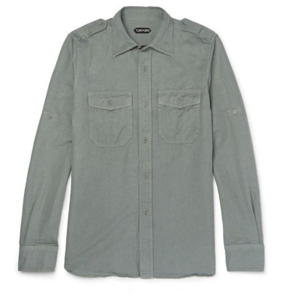 TOM FORD - Slim-fit Linen And Cotton-blend Shirt - Army green