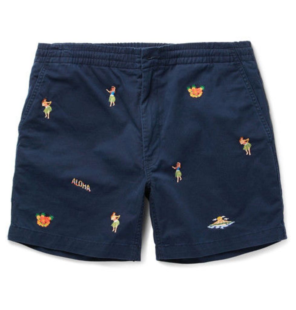 Polo Ralph Lauren - Slim-fit Embroidered Stretch-cotton Twill Shorts - Navy