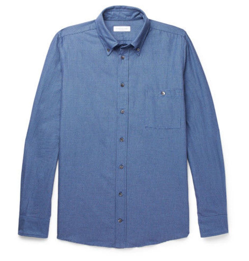 Button-down Collar Brushed Cotton-jacquard Shirt