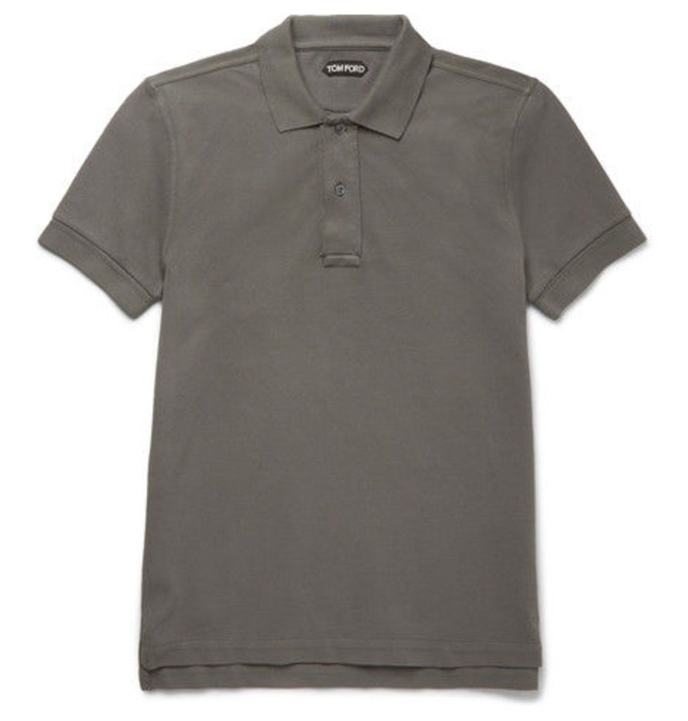 TOM FORD - Garment-dyed Cotton-piquÃ© Polo Shirt - Gray
