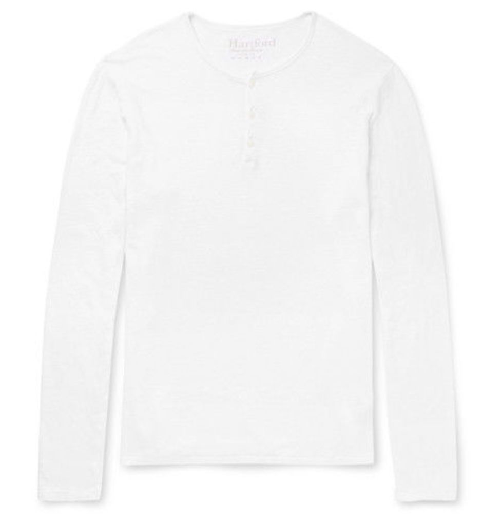 Hartford - Slub Linen-jersey Henley T-shirt - White