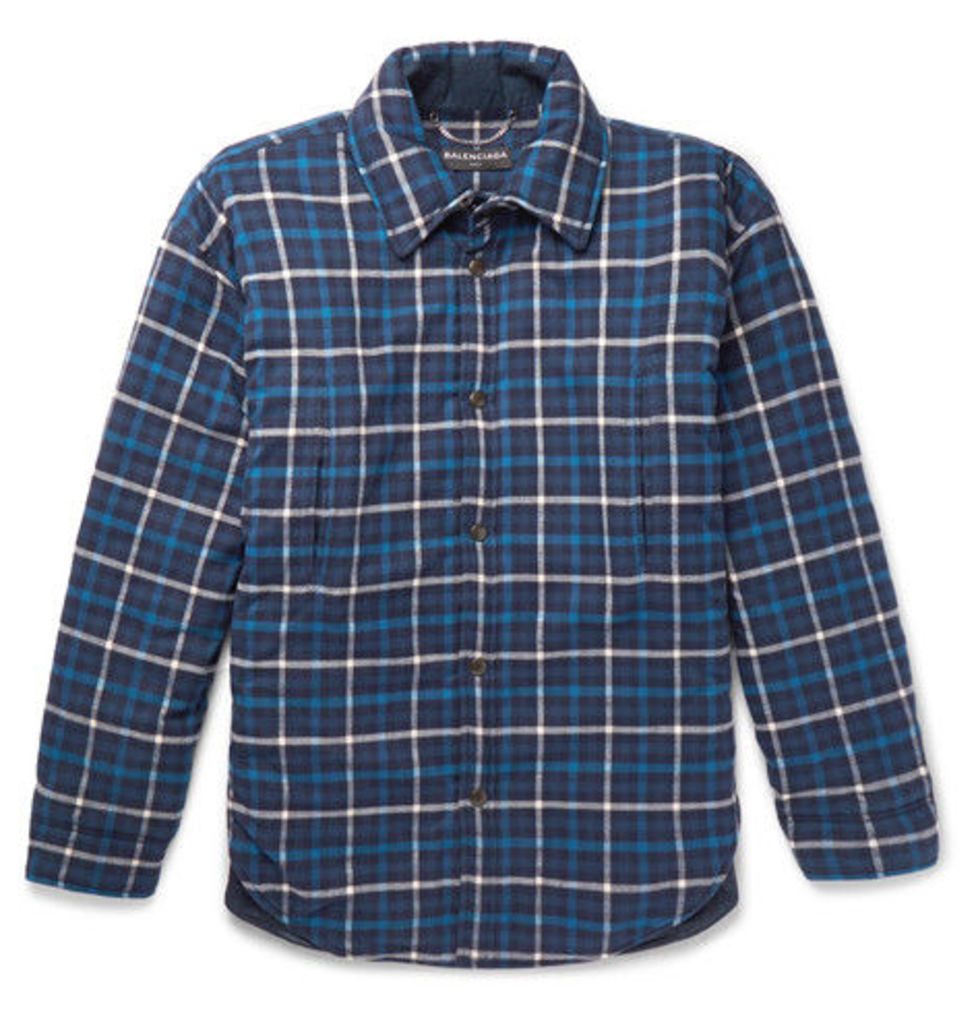 Balenciaga - Oversized Padded Checked Cotton-flannel Overshirt - Blue
