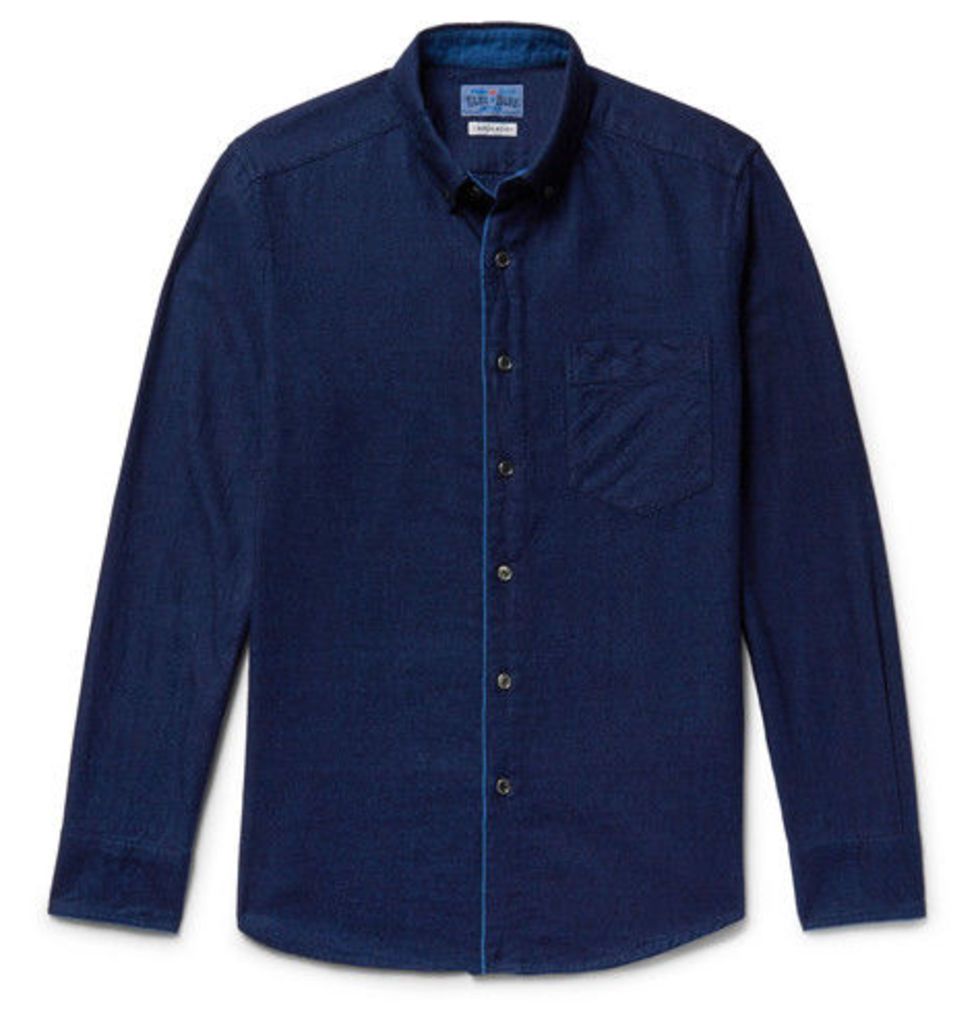 Slim-fit Button-down Collar Indigo-dyed Cotton-twill Shirt