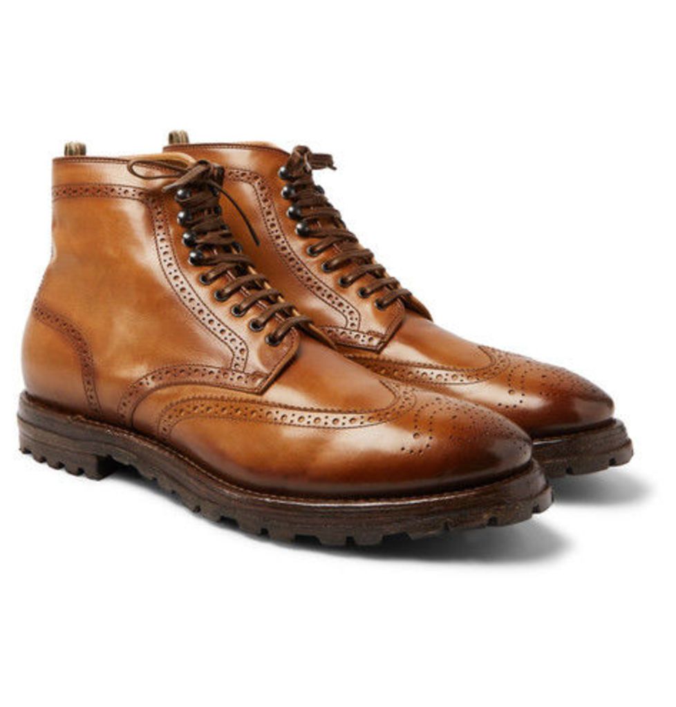 Officine Creative - Aspen Burnished-leather Wingtip Brogue Boots - Tan