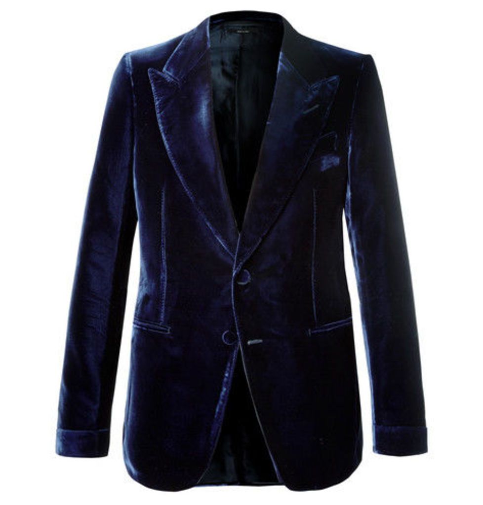 Navy Shelton Slim-fit Velvet Tuxedo Jacket