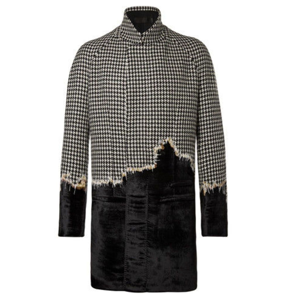 Embroidered Houndstooth Wool And Velvet Coat