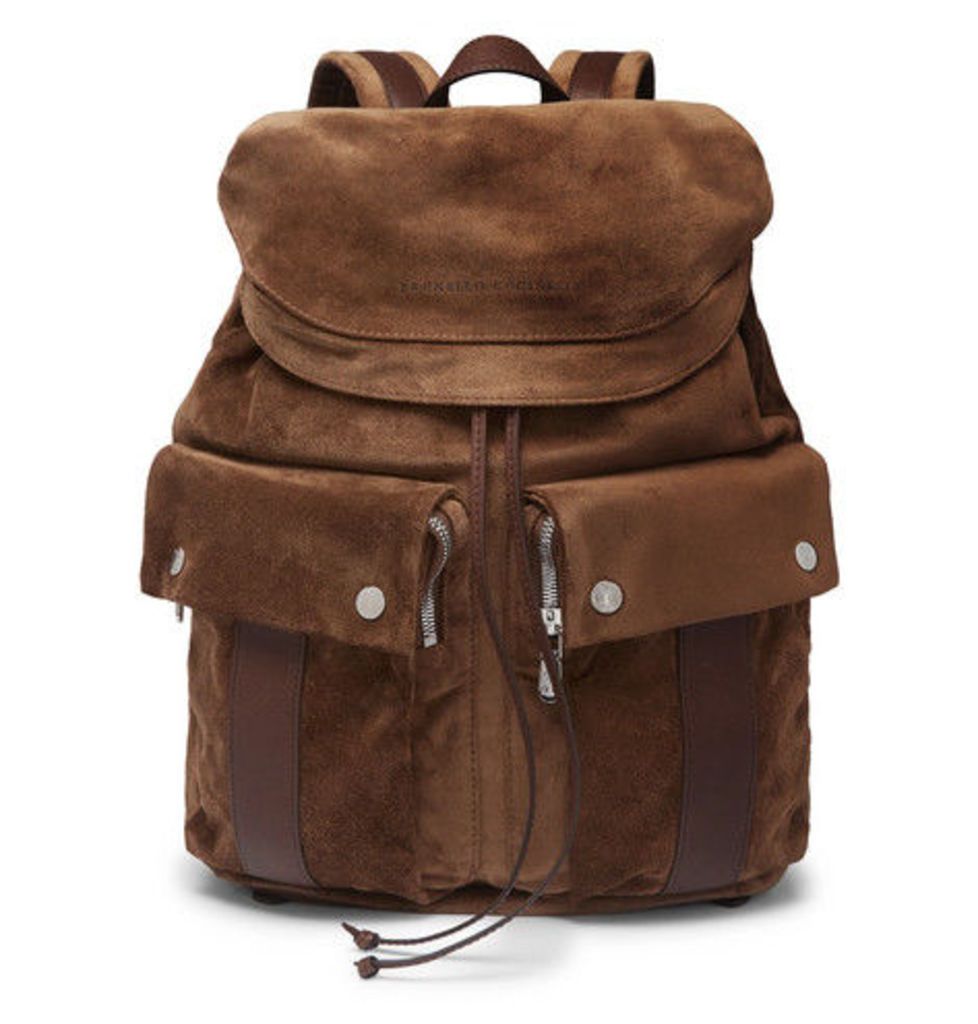Brunello Cucinelli - Leather-trimmed Suede Backpack - Brown