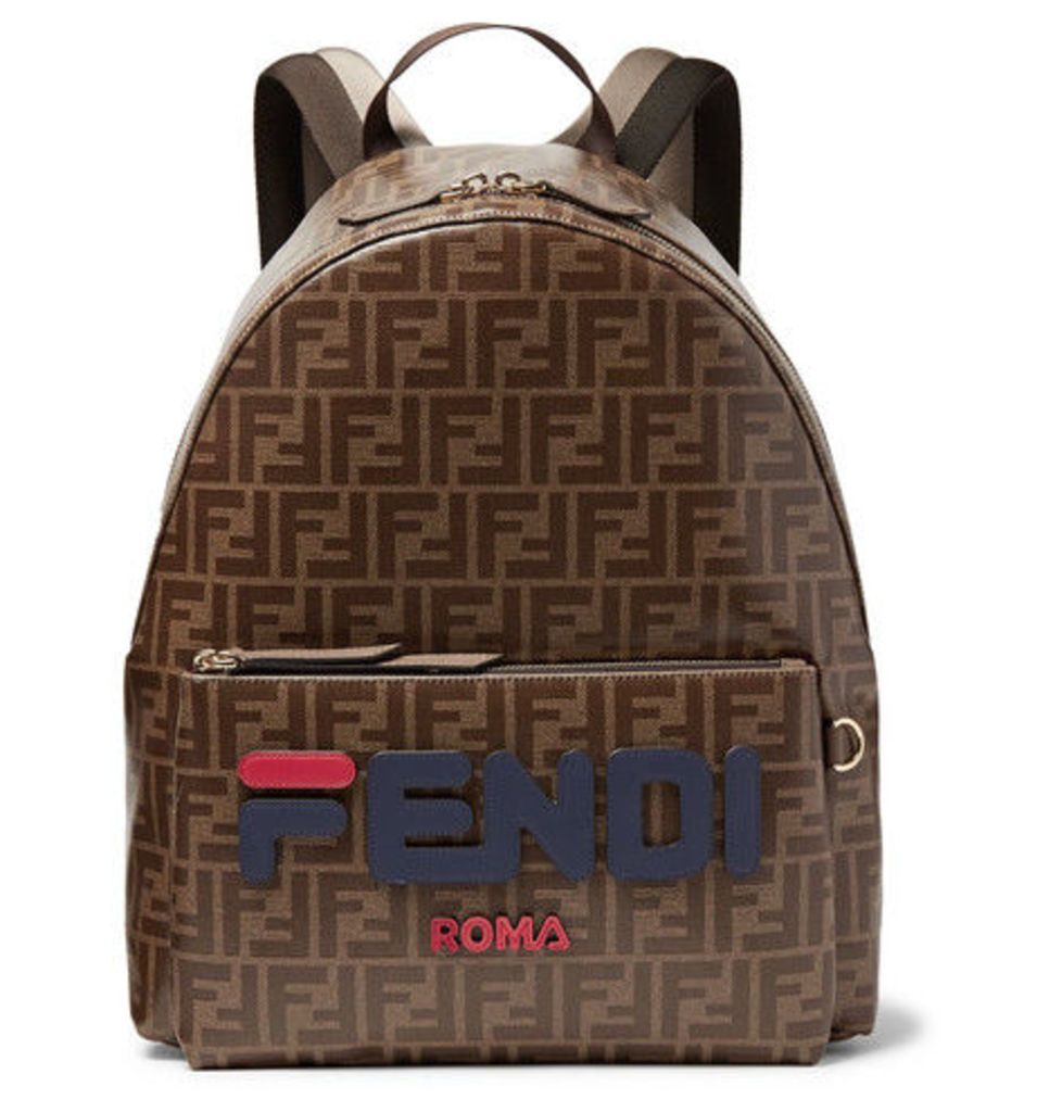 Fendi - Logo-appliquÃ©d Leather-trimmed Printed Coated-canvas Backpack - Brown