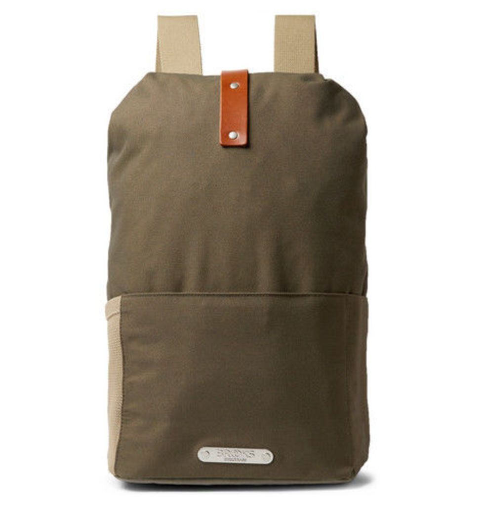 Brooks England - Dalston Leather-trimmed Canvas Backpack - Army green