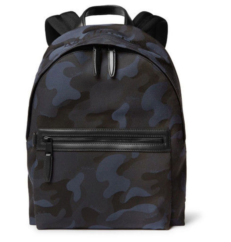 Mulberry - Leather-trimmed Camouflage-print Canvas Backpack - Navy