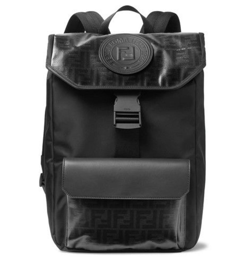Fendi - Leather-trimmed Logo-print Coated-canvas Backpack - Black