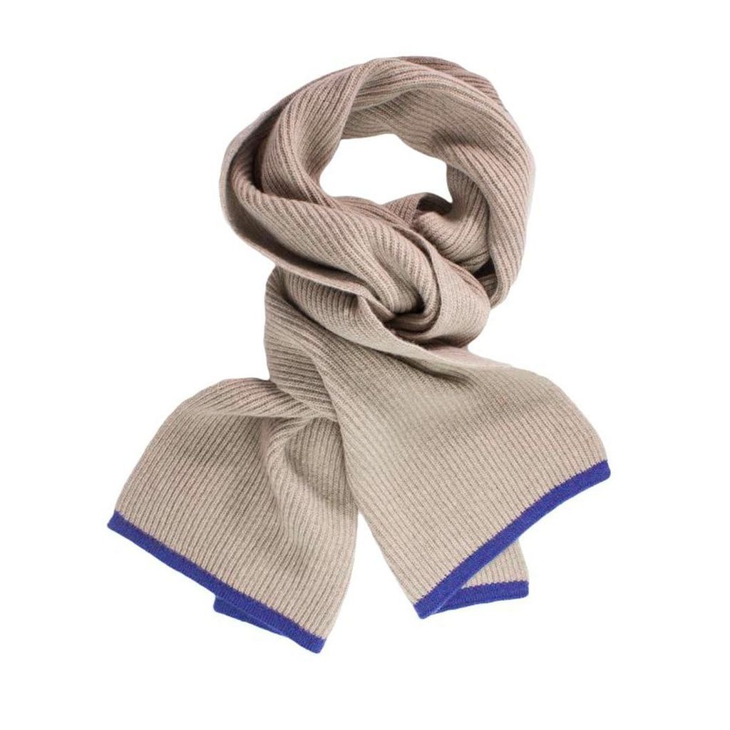 40 Colori - Beige Petrol Blue Small Ribbed Wool & Cashmere Scarf