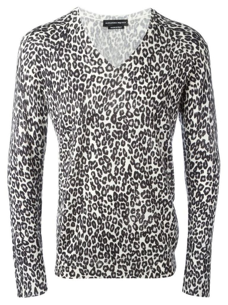 Alexander McQueen leopard intarsia jumper, Men's, Size: Medium, White