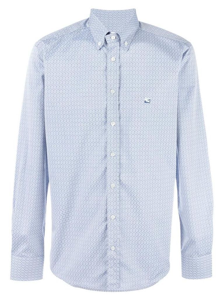 Etro button-down tonal print shirt, Men's, Size: 42, Blue