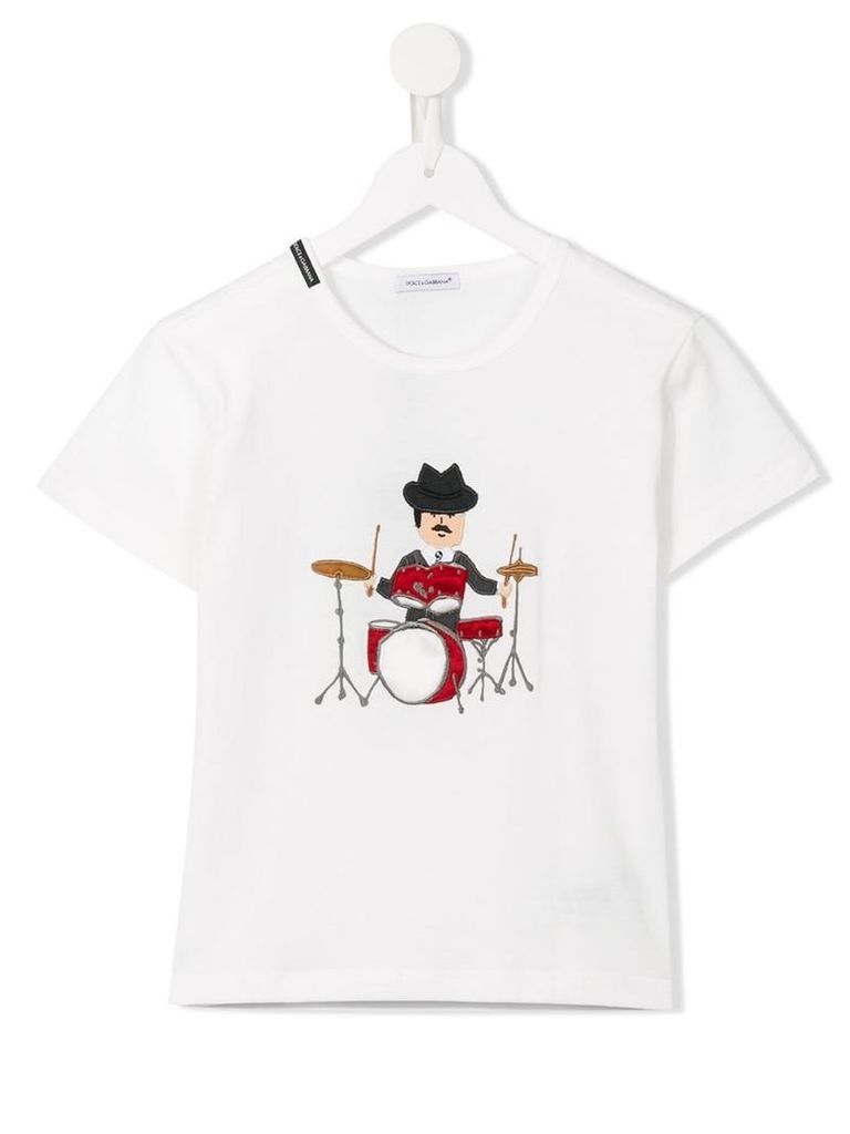 Dolce & Gabbana Kids Sicilian drummer patch T-shirt, Toddler Boy's, Size: 5 yrs, White