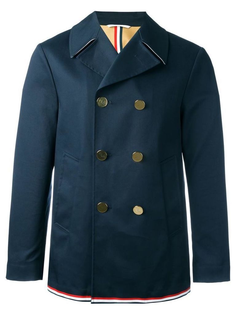 Thom Browne - double-breasted short peacoat - men - Cotton - 1, Blue