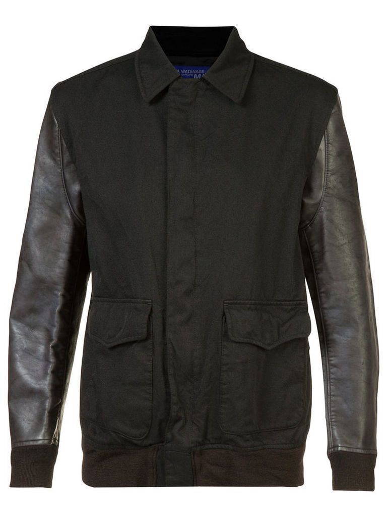 Junya Watanabe Comme Des GarÃ§ons - contrast sleeve shirt jacket - men - Cotton/Polyester/Artificial Leather - M, Black