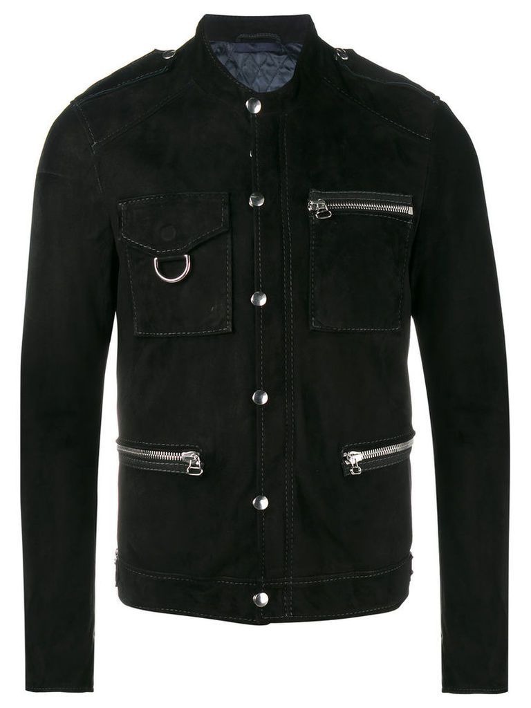 Lanvin - press stud leather jacket - men - Cotton/Lamb Skin/Viscose - 48, Black