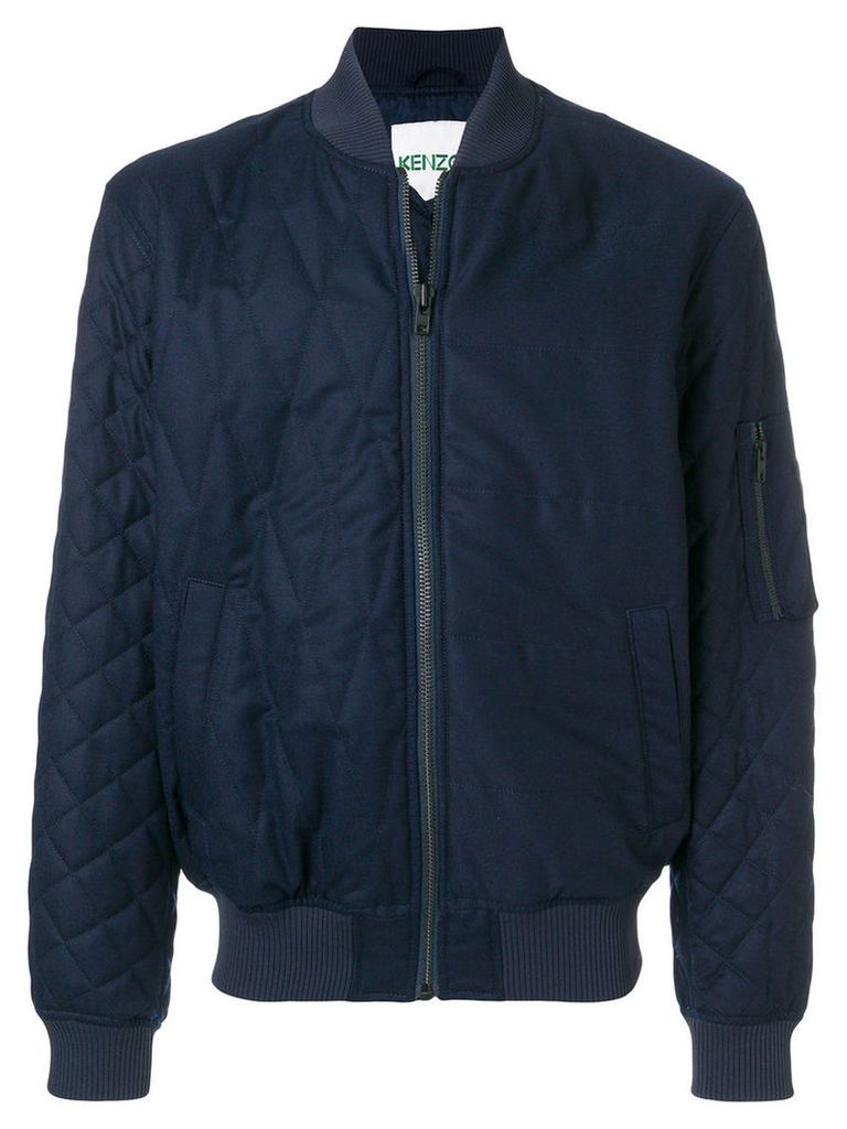 Kenzo - slim-fit bomber jacket - men - Cotton/Polyester/Acetate/Wool - M, Blue