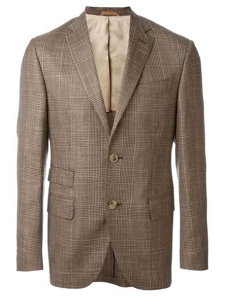 Fashion Clinic Timeless - checked blazer - men - Silk/Linen/Flax/Viscose/Wool - 54, Brown