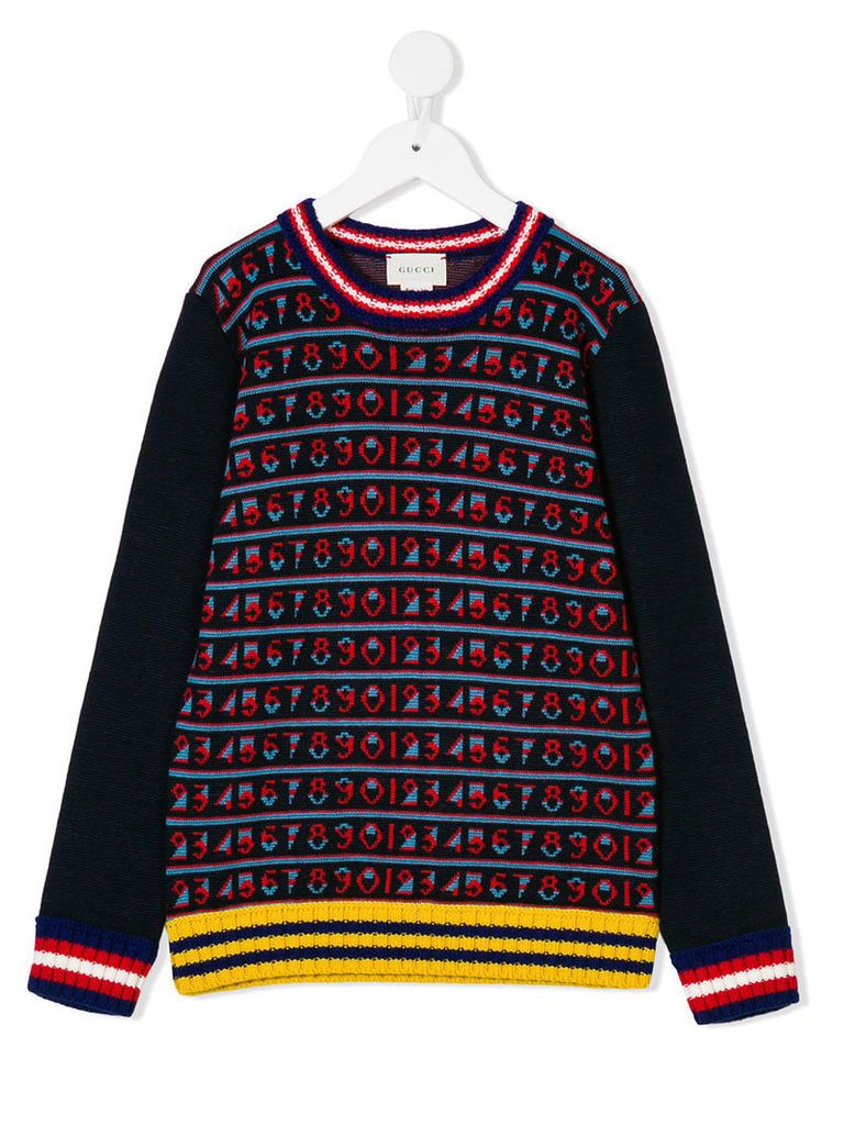 Gucci Kids - crew neck intarsia jumper - kids - Wool - 4 yrs, Blue