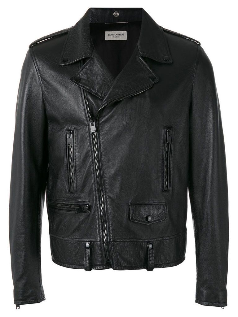 Saint Laurent - classic motorcycle jacket - men - Lamb Skin/Polyester/Cupro/Cotton - 48, Black