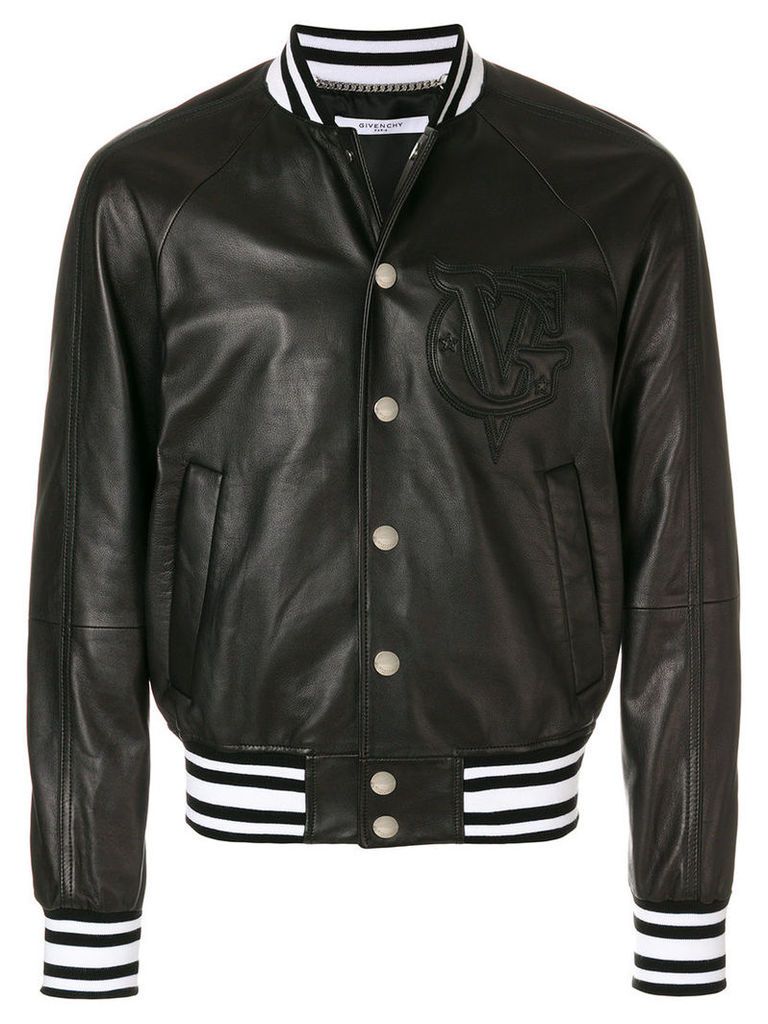 Givenchy - logo embroidered bomber jacket - men - Cotton/Lamb Skin/Polyamide/Cupro - 52, Black