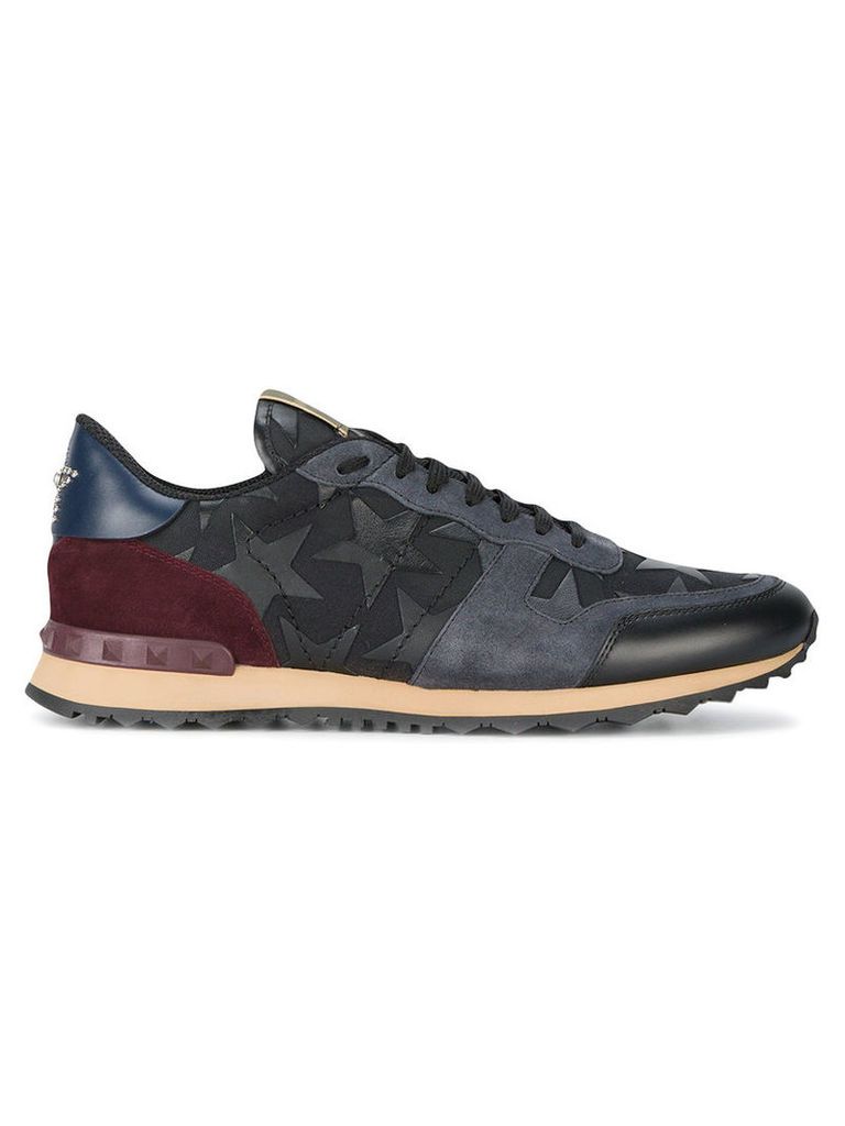Valentino - Leather Sneakers With Star Detail - men - rubber/Polyamide/Suede/Cotton - 40, Black
