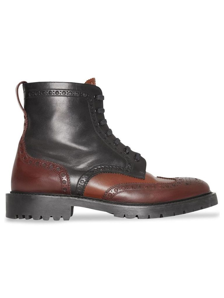 Burberry Brogue Detail Leather Boots - Brown