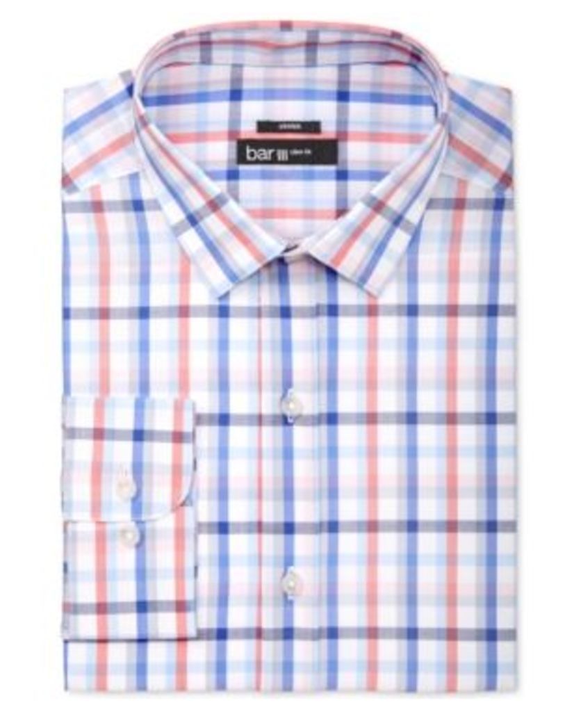 Bar Iii Men's Slim-Fit Coral Blue Check Dress Shirt, Created for Macy's